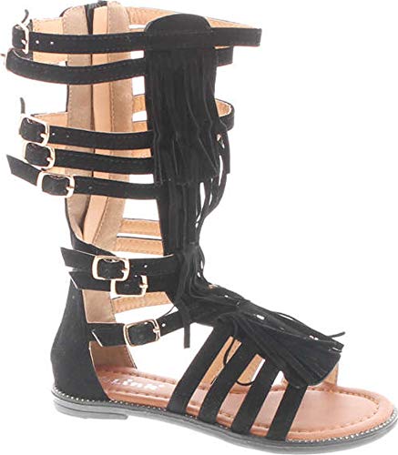 Katia 50K Little Girls Strappy Buckled Fringe Gladiator Flat Sandals
