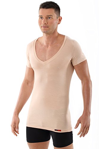 Men's Invisible deep v-Neck Business Undershirt with Short Sleeves Micromodal Light Nude Beige2