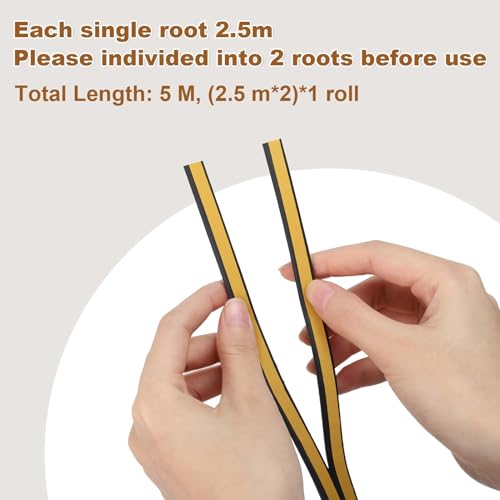 Image of Sealing Tape for Doors Windows, Self-Adhesive Foam Tape, Door Seal Window, Rubber Foam Seal Anti-Collision /Soundproof /Waterproof /Dustproof, 5 m, Black