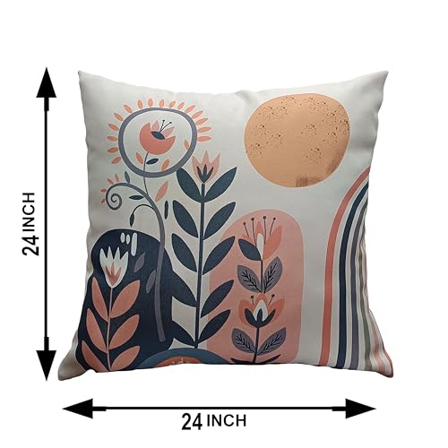 Image of Reversible Cushion Cover 24 inch x 24 inch 5 piece- Premium Stitched Sofa Pillow Cover Set with 10 Unique Bohemian Printed Designs & Invisible Zipper