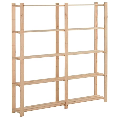 vidaXL Bois de Pin Massif Etagère de Stockage 5 Niveaux Organisateur de Rangement Etagère d'Entrepôt Cuisine Salon Sous-sol Intérieur 170x28,5x170 cm