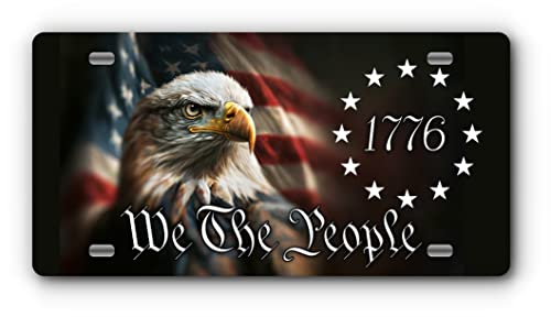 Patriotic Vanity Aluminum License Plate for Front of Trucks and Cars - Made in The USA - Universal Fit (1776 Eagle)