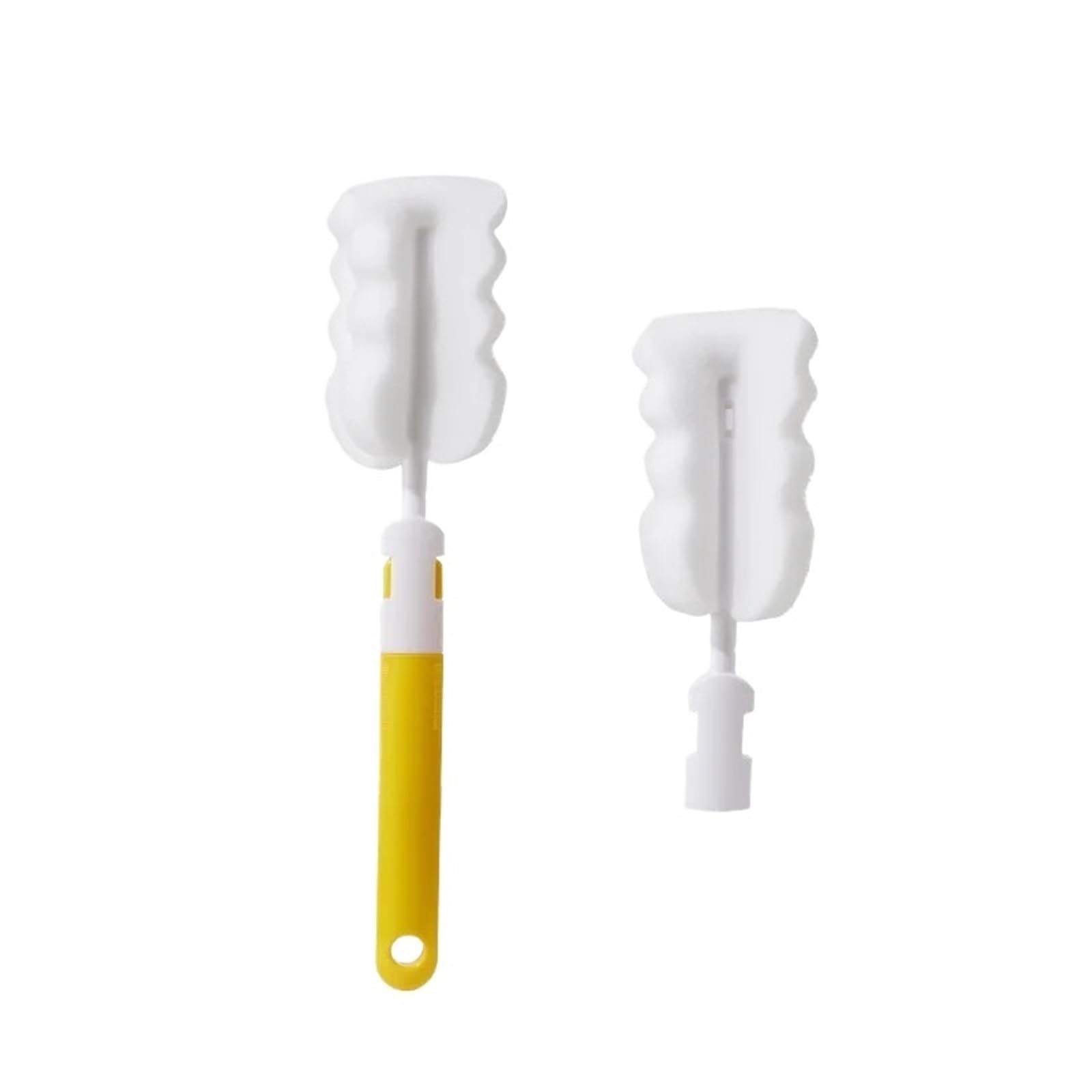 Brosse pour biberons amovible jaune avec manche long et tête éponge de rechange