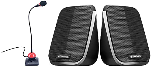ZEBRONICS Zeb-Fame 5watts 2.0 Multi Media Speakers with AUX, USB and Volume Control (Black) & ZebSM500 pro360-degree Adjustable mic with a Flexible Neck, 3.5 mm Jack, Crystal Clear Sound