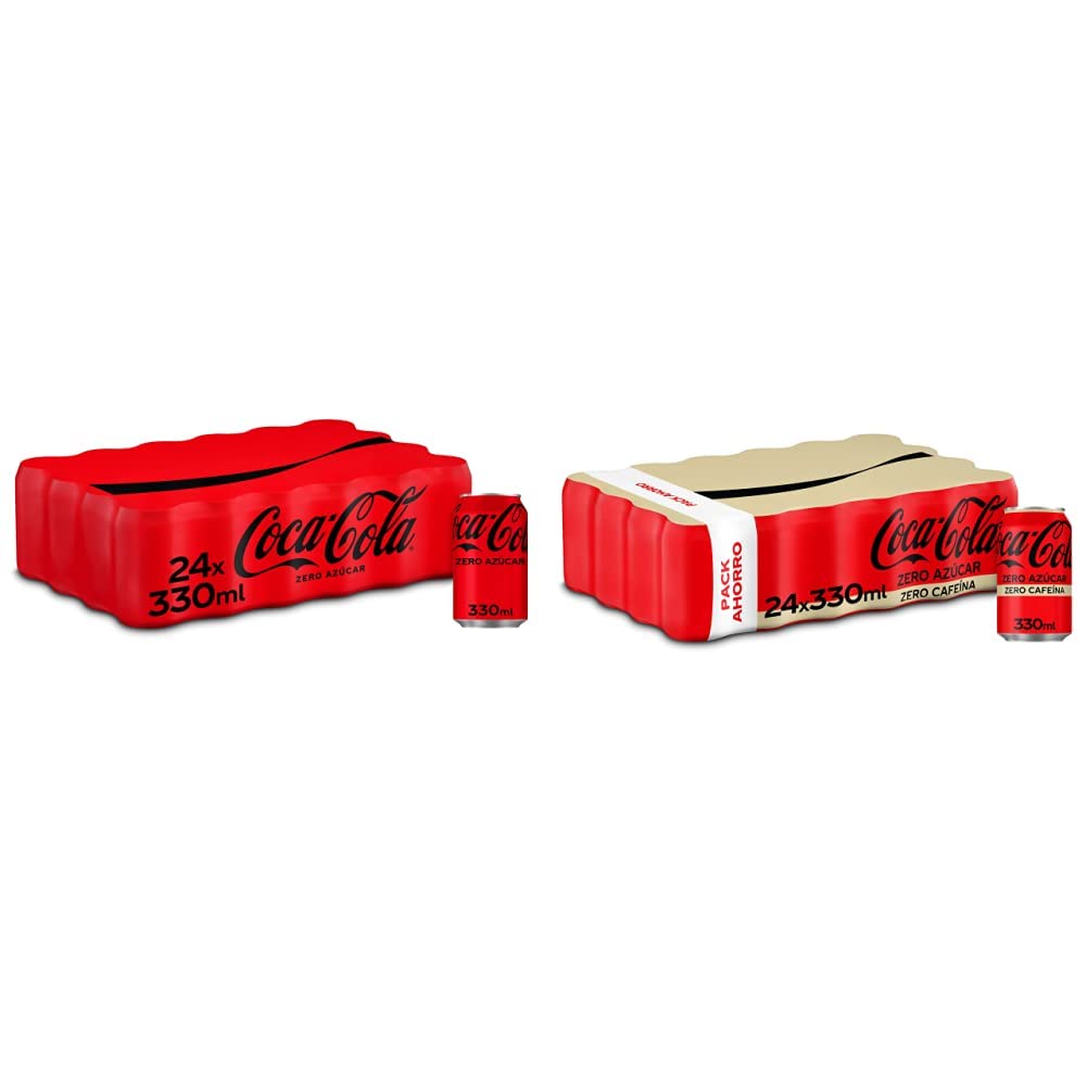 Coca-Cola Zero Azúcar, Pack 24 x 330ml & Zero Azúcar Zero cafeína - Refresco de cola sin azúcar, sin calorías, sin cafeína - Pack 24 latas 330 ml