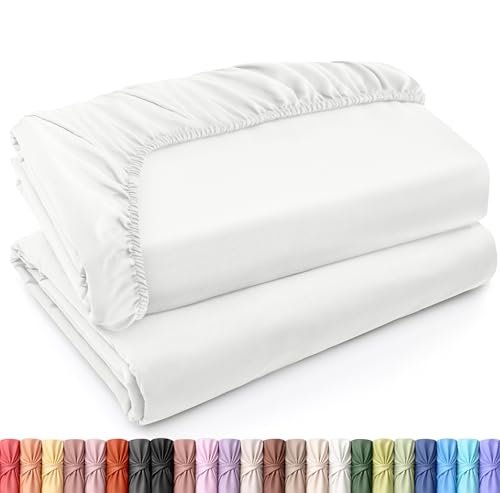 Utopia Bedding Twin XL Fitted Sheets - Bulk Pack of 2 Bottom Sheets - Soft Brushed Microfiber - Deep Pockets - Shrinkage & Fade Resistant - Easy Care (Twin XL, White)