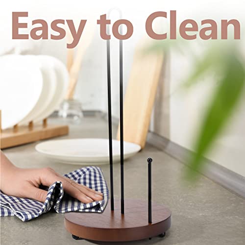 Lorbro Paper Towel Holder Countertop, Farmhouse Paper Towel Holder With Heavy Duty Wood Base, Wood Paper Towel Holder Rustic Style, Paper Towel Holder Stand For Kitchen Decor, Home, Brown #TOP4
