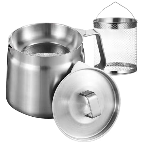 Freing olla con cesta y tapa, 1.5 L freidora de aceite de acero inoxidable con filtro y mango, recipiente de aceite de cocción a prueba de polvo, mini freidora de usos múltiples para cocina, olla en