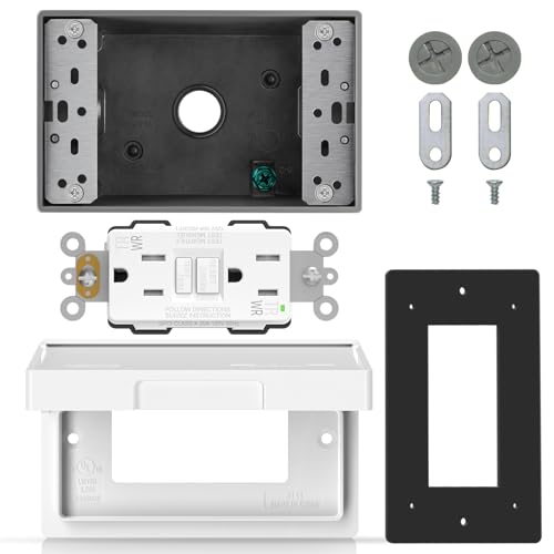 ELEGRP Outdoor GFCI Outlet Kit, with Weatherproof Cover and Box, 1 Gang, 15 Amp TRWR Self-Test GFI Receptacle, Horizontal Outdoor Cover, Extra Duty Metallic Electrical Outlet Box, UL Listed, 1 Pack