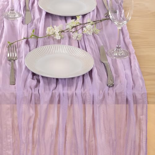 Image of MLMC 8 Pack Lilac Purple Table Runner 10ft Rustic Lavender Cheesecloth Table Runner 35x120 Inches Gauze Cheese Cloth Decor for Bridal Shower Baby Shower Birthday Wedding Decor