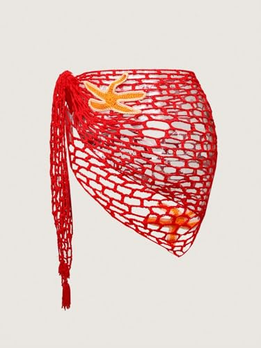 Image of ZAFUL Sarong Coverups for Women Beach Vacation Fishnet See Thru Tie Side Bathing Suit Cover Up Mini Skirt