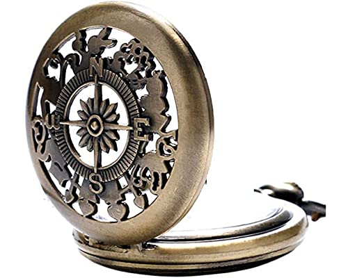 Image of AUGEN Premium Pocket Watch Metal Keychain Compass 2 Retro Vintage for Gifting with Key Ring Anti-Rust (Pack of 1)