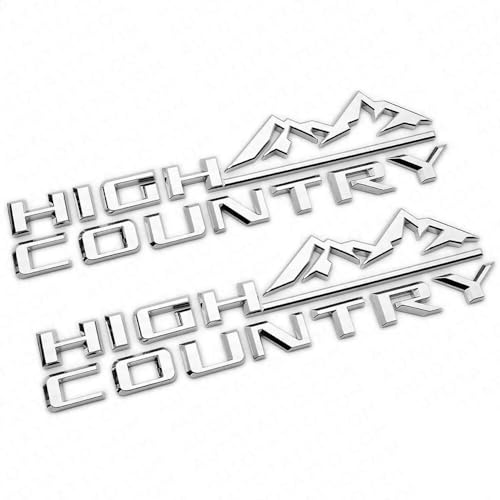 Image of 2Pcs High Country Emblems Side Door Letter Logo Car Badge Nameplate Replacement for 2019-2025 Tahoe Silverado (2Pcs Side Emblems - Chrome)