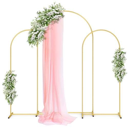 Pureegg Gold Metal Arch Backdrop Stand Set of 3 (7.2ft & 6.0ft & 6.0ft) Wedding Balloon Arch Stand with Stable Base Backdrop Frame & Cover for Party Birthday Graduation Photo Booth Easy Assembly