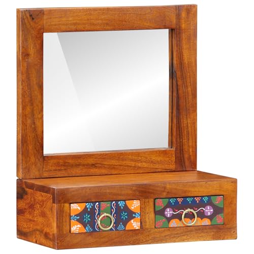 HETFTJN Armadio da Parete in Legno Massello di Acacia Marrone Art Deco 40x20x50 cm con Mensola Specchio e Cassetti per Camera da Letto Design Elegante e Pratico