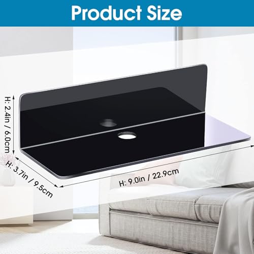 Image of Acrylic Wall Shelf, Black, 22.9 cm Shelf, No Drilling, Self-Adhesive Shelves with Cable Clips for Expanding Wall Space, Storage and Decoration, for Kitchen, Living Room, Pack of 6