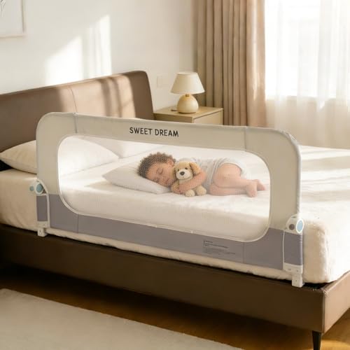 Bed Rail for Toddlers, 47in Folding Toddler Bed Rail Guard with Reinforced Anchor System & Sturdy Metal Frame, Portable Bed Railing for Baby Fits Crib,Twin, Queen & King Bed, Breathable Mesh