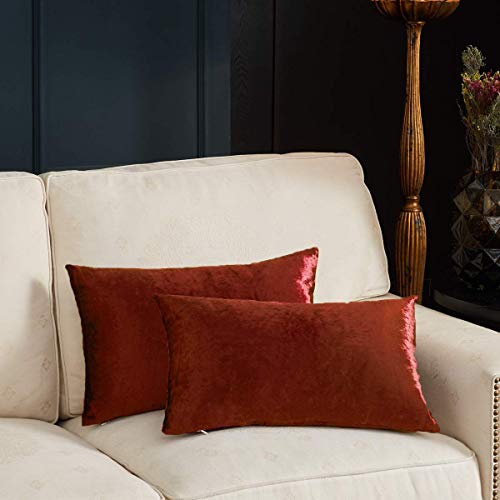 Image of GIGIZAZA 2 Pack Decorative Lumbar Pillow Covers, Velvet Burnt Orange, 12 x 20 Inch, Solid, Living Room, Bed, Chair, Window Seat, Office, Car