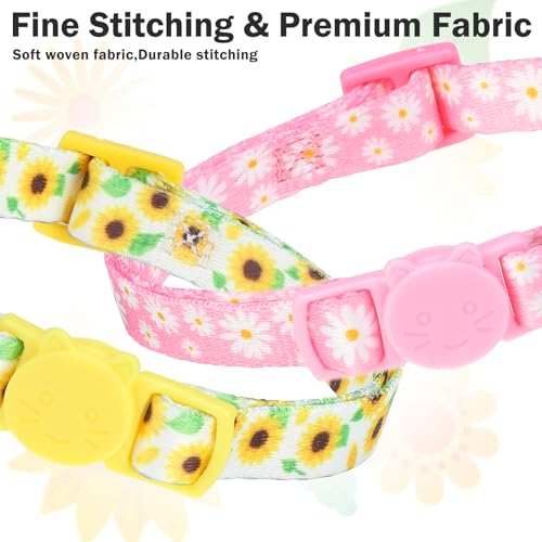 Image of 3 Pack Breakaway Cat Collars with Bell- Daisy Pendant Spring Cat Collar for Girl Boy Cats with Safety Buckle- Cute Kitten Collar Adjustable 8 inch-12 inch for Kitty Puppy Small Pets