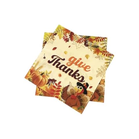 AYAROS 24pcs Give Thanks Napkins Give Thanks Disposable Turkey Napkins Pumpkin Fall Paper Napkins for Home Kitchen Dinner Thanksgiving Party Supplies 6.5" Cover