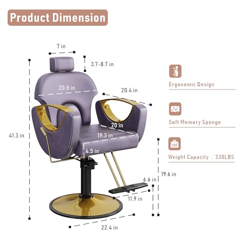 Image of LOUVIXA Barber Chair, Salon Chair for Hair Stylist, Height Adjustable Hydraulic Hair Reclining Salon Chairs, 360 Degrees Rotation, Multi-Function Shampoo Chair for Barbershop (Purple)