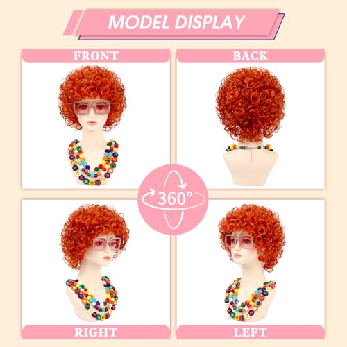 Image of Women Roper Curly Orange Red Cosplay Wig with Necklace Earrings and Sunglasses for Women Hallween Costume Wig