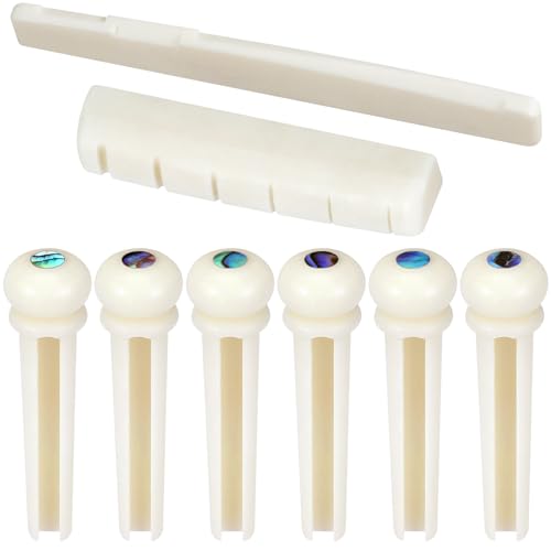 image for Blisstime 6 String Acoustic Guitar Bone Bridge Saddle and Nut and 6pcs