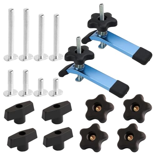 Kayfg 72250 Abrazadera de Sujeción para Riel en T, 5-1/2 Pulgadas X 1-1/8 Pulgadas, Paquete de 2, y Kit de Perilla para Riel en T, Accesorios para Plantillas para Carpintería