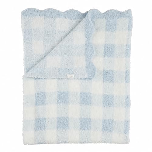 Image of Mud Pie Blue Gingham Chenille Blanket, Soft Baby Blanket for Nursery, Stroller and Shower Gift