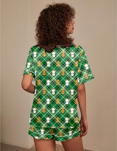 Image of Ekouaer Silk Pajama for Women Short Sleeve Satin Pj Set Two Piece Soft Sleepwear Loungewear Casual Pjs Green Christmas Teddy S