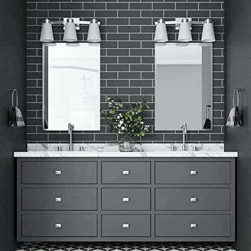 Image of Prominence Home Fairendale 3 Light Brushed Nickel Bathroom Vanity Light with Frosted Glass