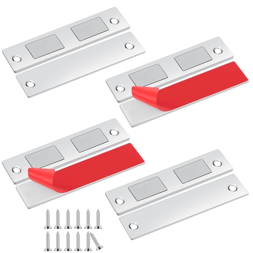 Romon Iman Puerta Armario Autoadhesivo, 4 Pcs Cierre Magnetico Ultra-fino Pestillo Puerta Corredera Armario, Iman Adhesivo de Cocina Mueble Cierre Cajones Alacena Clausura Cerradura Magnetica