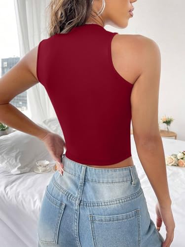 Image of LovelyWholesale Women Sexy Cut Out Crop Tank Tops Crew Neck Summer Sleeveless Top
