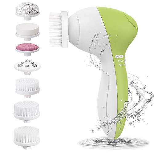 Gesichtsbürste, PIXNOR [Neueste 2020] elektrische Gesichtsbürste 7 in 1 Wasserfest Gesicht bürste mit 2 Stufige Rotations Geschwindigkeiten, Tiefenreinigung Sanfte Exfoliation