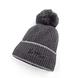 maozuzyy Chaleureux Bonnet Beanie Chapeau pour Femmes Mode Lettre Grande Boule De Cheveux Plus Velours Double Épais Chaud Chapeaux Tricotés 55-58Cm Gris Foncé