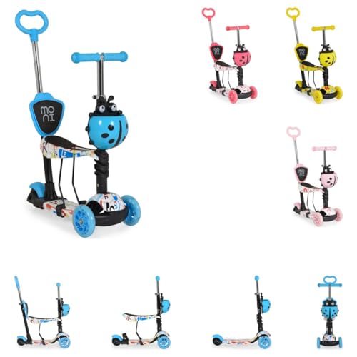 Moni Kinderroller Lollipop 3 in 1 Schiebestange, Sitz, PU-Vorderräder mit LED blau