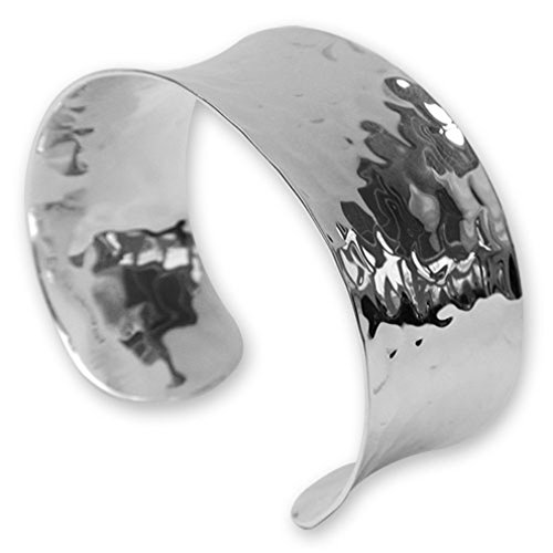 Cuff martelé en argent sterling 925 bracelet jonc rigide ajustable femme