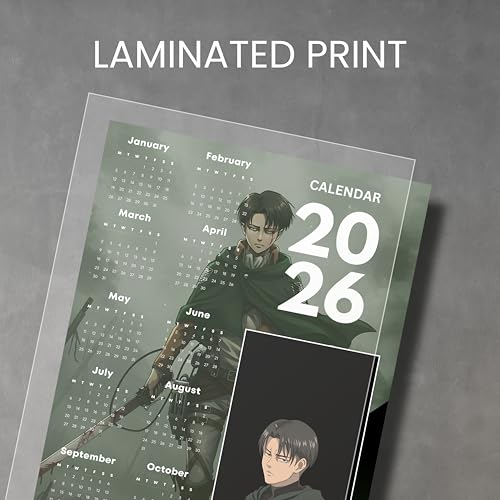 Image of 2026 Anime Calendar - Levi Ackerman from Attack on Titan | 12 inch x 18 inch size | Wall Decoration Aesthetic Calendars