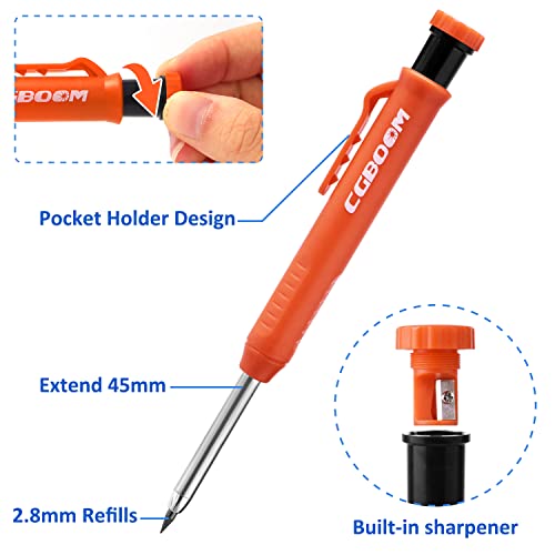 Mechanical Carpenter Pencil Kit With 24 Refills, 4Pcs Scriber Marking Tools, Colorful Deep Hole Woodworking Pencils With Built-In Sharpener, Carpentry Marking Scribe Tools For Building Construction #TOP4