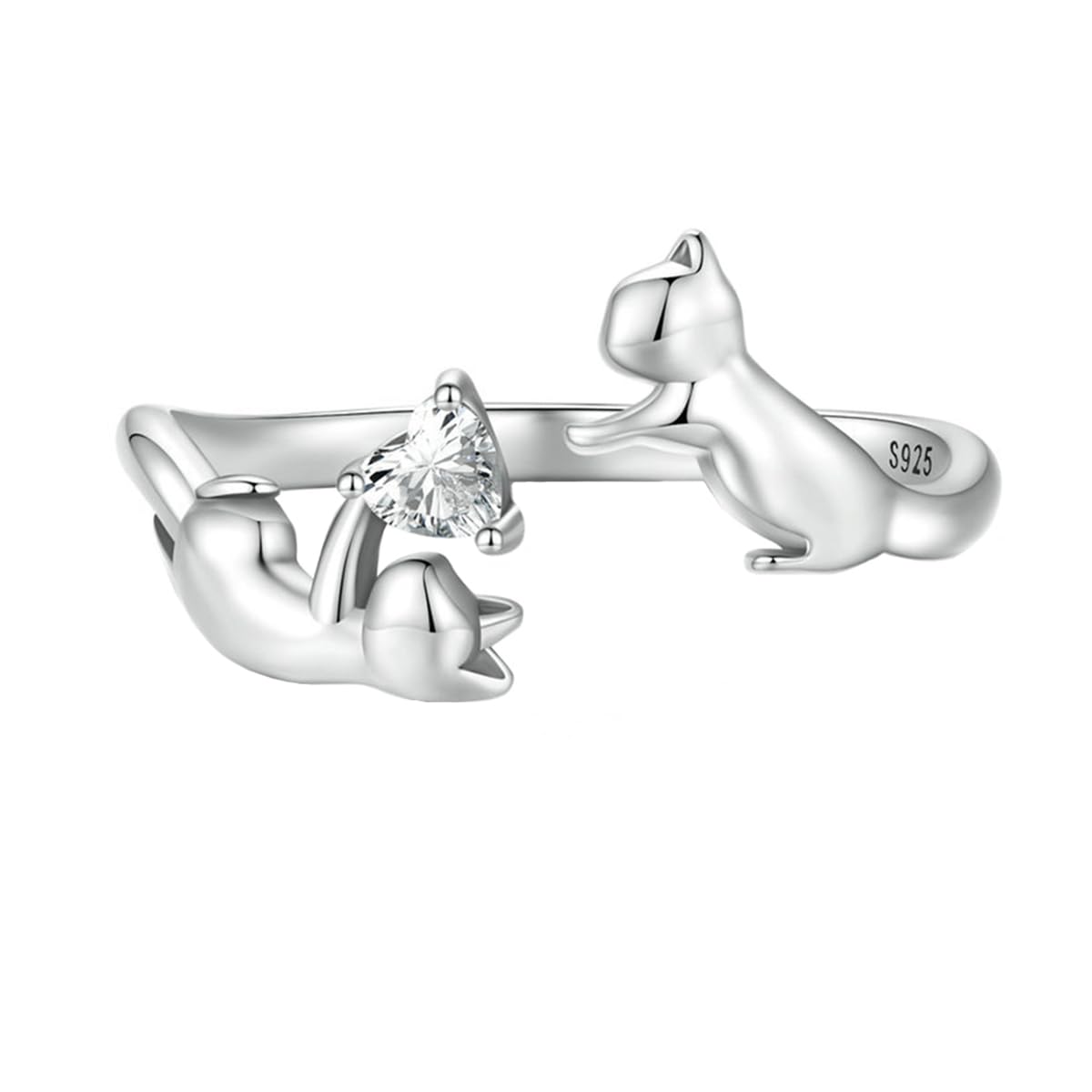 VELESAY Gato Anillos Plata de Ley 925 para Mujer Anillo Gato Circonita Ajustables Mujer Anillos Compromiso Boda Alianzas Aniversario Anillos CZ Plata 925 Mujer Cat Anillos Regalo Joyería