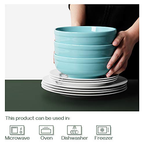 Dowan Porcelain Soup Bowls - 32 Ounces Individual Salad Bowls, Serving Bowls For Pasta Soup Cereal Salad, Sturdy Pho Bowls For Kitchen, Dishwasher & Microwave Safe Bowls Set Of 3, Blue #TOP4