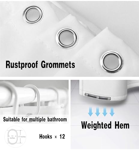 Tennove Shower Curtain 220x200cm Mildew Resistant Waterproof Thick Heavy Duty Polyester Bathroom Shower Curtain Liner Long Washable Decorative Bath Curtain with Hooks - Image 4