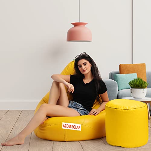 Image of Bean Bag Chair with Footstool Filled with Beans Filler, Faux Leather, Ready to Use, XXXL (Yellow)