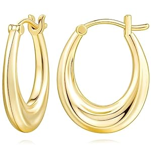 AMELINE 14K Gold Hoop Earrings for Women, Small Gold Hoop Earrings Well-polished Chunky Hoops Earring Dainty Hypoallergenic Earring