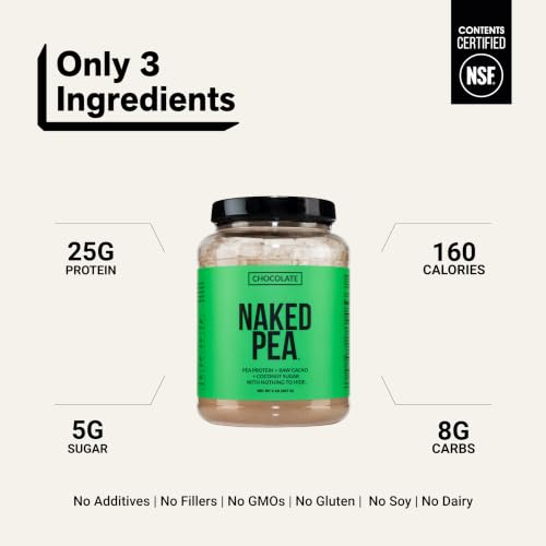 Image of NAKED Chocolate Pea Protein Isolate from North American Farms, Only 3 Ingredients, Chocolate Vegan Protein, NSF Certified, Gluten-Free, Soy Free, GMO Free - 2LB