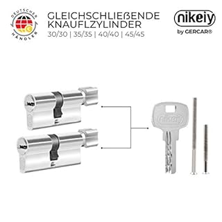 Serrure à cylindre profilé GERCAR serrure à cylindre à cylindre 40/40 serrure à cylindre à bouton - incl. 10 clés - Lot de 2 clés identiques - Longueur : 80 mm, A : 40 B : 40 - Lot de 2.