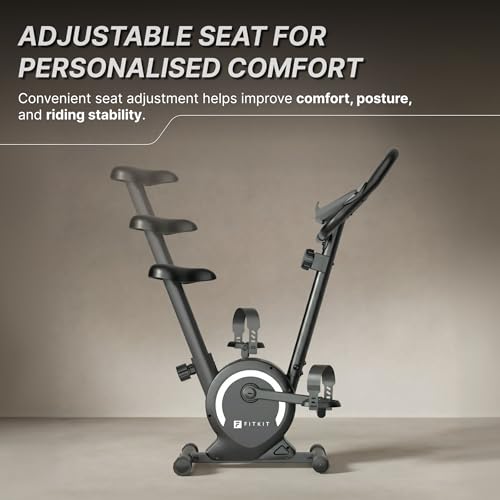 Image of Fitkit by Cult Magnetic Upright Exercise Bike 6 Kg Flywheel & 130 Kg Weight Support with Adjustable Cushioned Seat | 16-Level Magnetic Resistance | LCD Display & Tablet Holder | Suitable for Home Gym Workout