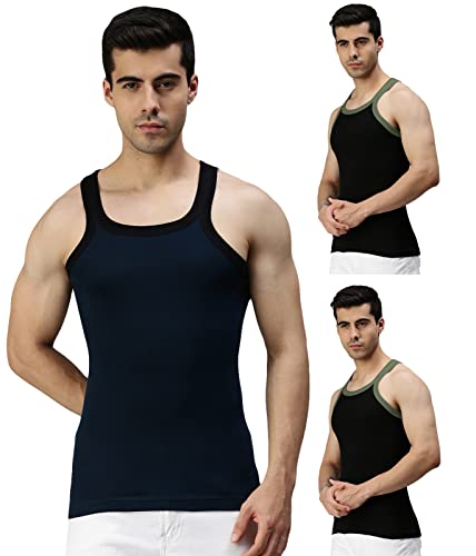 Image of Lux Cozi Men Pack of 3 Pure Cotton Assorted Gym Vest (Size : 95cm)