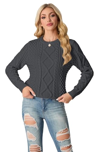Image of GRECERELLE 2026 Womens Fall Winter Long Sleeve Casual Pullover Sweater Tops | Crewneck, Cable Knit, Chunky, Vintage Style, Anti-static(XS-2XL)