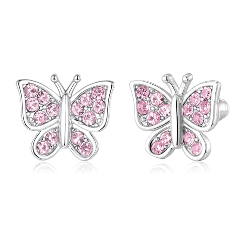 Image of Crystal Butterfly Earrings,Inlaid with Zirconia,Hypoallergenic Children's Diamond Silver Earrings,Birth Gift Birthday Valentine's Day Mother's Day Graduation Gift